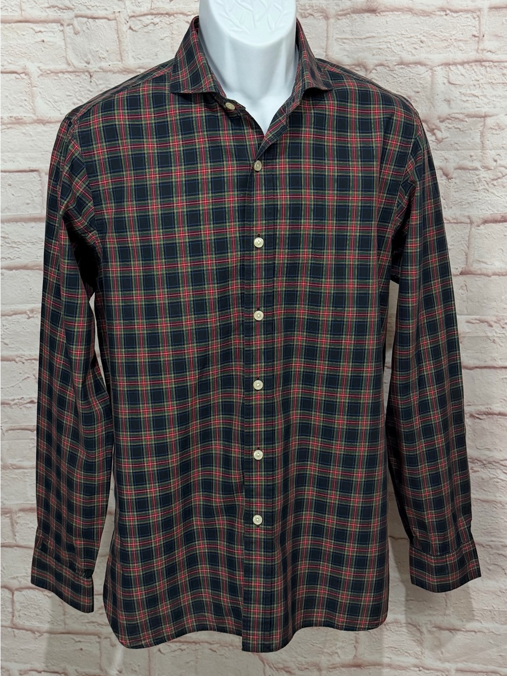 Ralph Lauren Rugby Shirt Mens M Tartan Plaid 100% Cotton Button Up Preppy